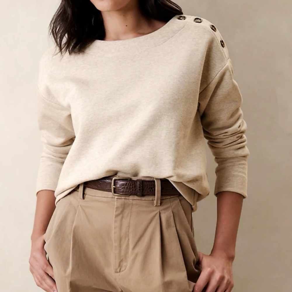 Banana Republic Factory Fleece Button-Shoulder Sweatshirt in Oatmeal Heather, XL